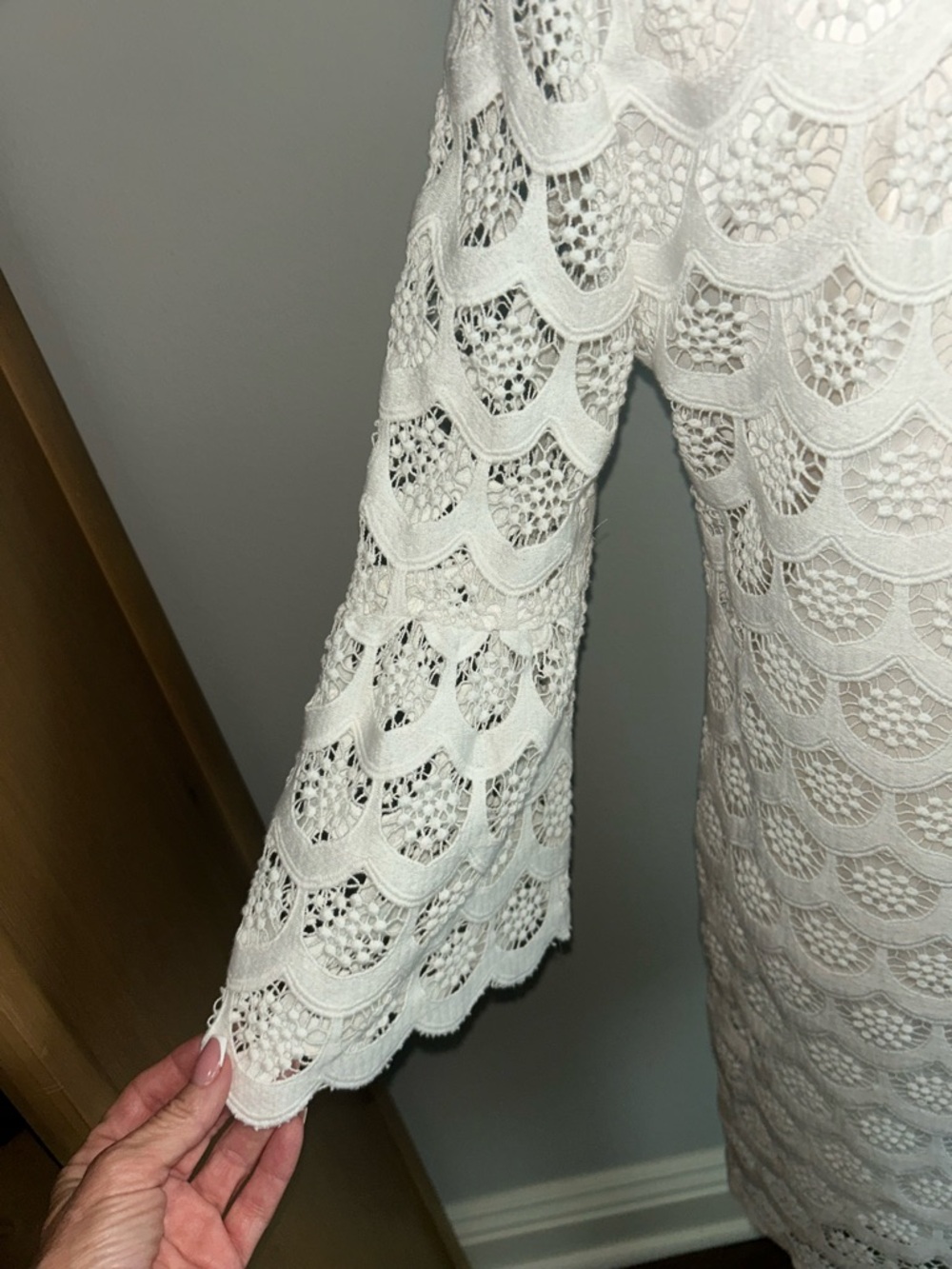 NEW Trina Turk White Lace Crochet Scallop Shift Dress Sz 2 - Picture 6 of 7